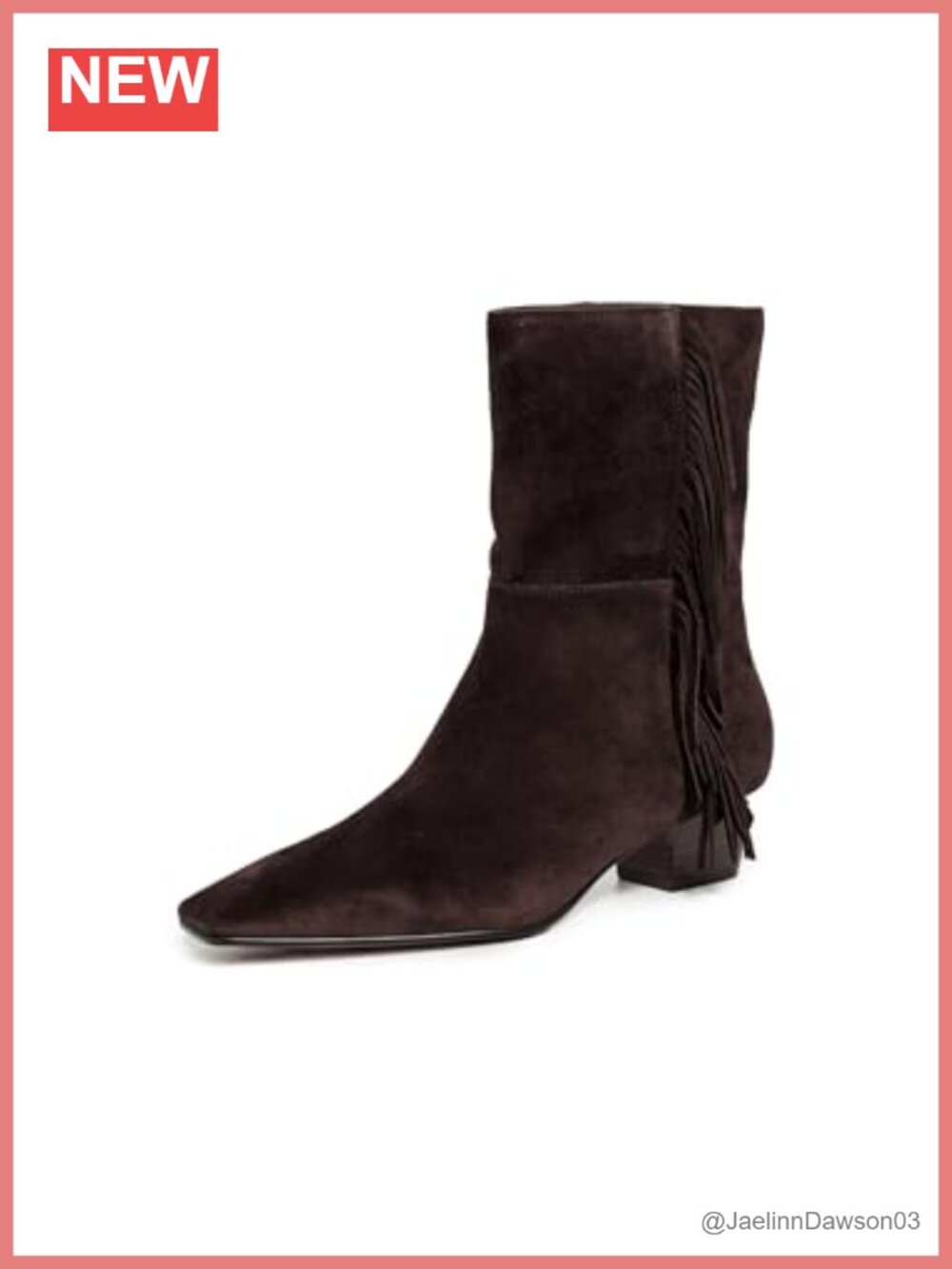 Suede Fringed Ankle Boots Square Toe Block Heel Booties
